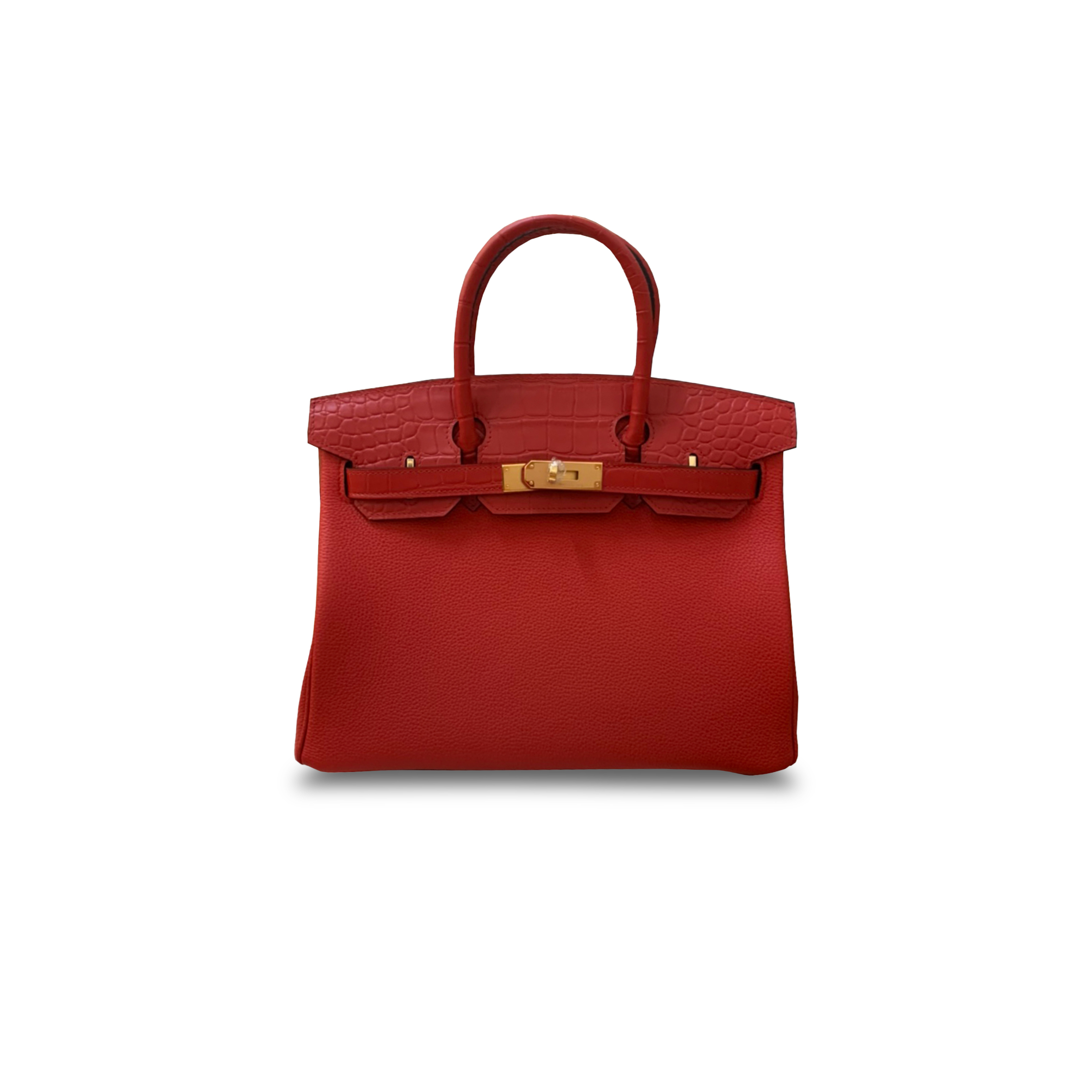 HERMÈS MASTER BIRKIN 30 MATTE CROCODILE AND TOGO LEATHER RED BAG GOLD BUCKLE H076235CK32 (30*22*16cm)